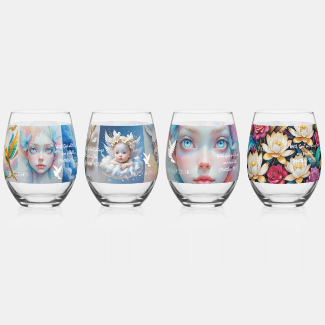 With God all things are possible. (Matthew 19:26) Stemless Wine Glass (Front)