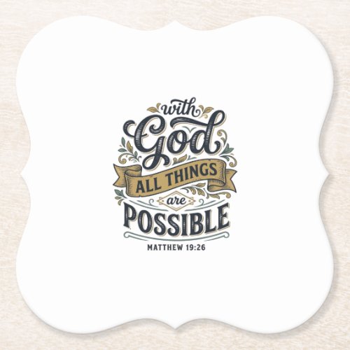 With God All Things Are Possible Vintage Christian Paper Coaster
