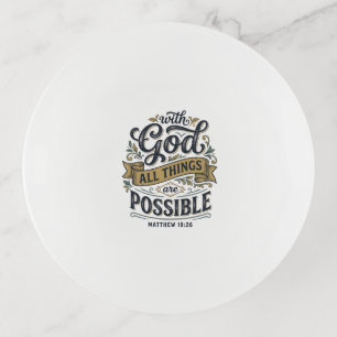 With God All Things Are Possible Vintage Christian Trinket Tray