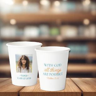 With God All Things Are Possible White Photo Grad  Paper Cups