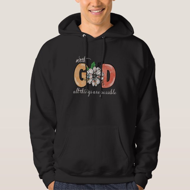With God All Things Are Possible Womens Cute Retro Hoodie (Front)