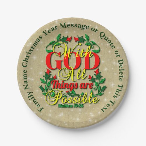 With God All Things Possible Bible Quote 20xx  7 Paper Plates
