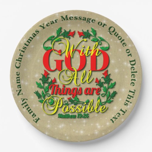 With God All Things Possible Bible Quote 20xx 9 Paper Plates