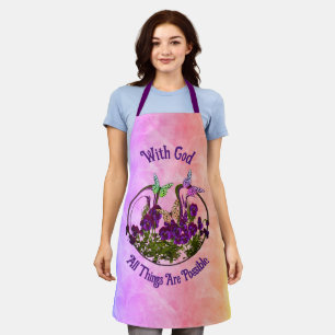 With God Butterfly Flower Art Inspirational   Apron
