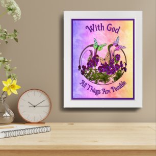 With God Butterfly Flower Art Inspirational Framed