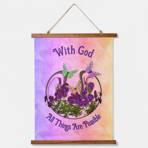 With God Butterfly Flower Art Inspirational Hanging Tapestry