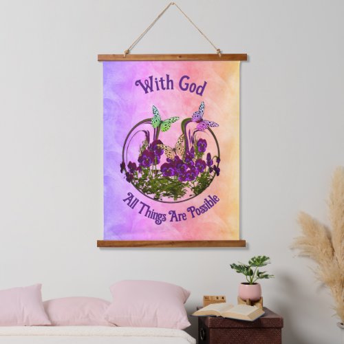 With God Butterfly Flower Art Inspirational  Hanging Tapestry