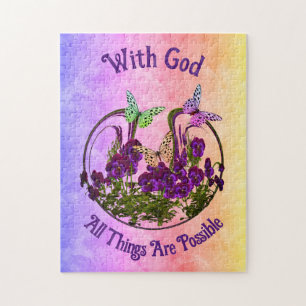 With God Butterfly Flower Art Inspirational Jigsaw Puzzle