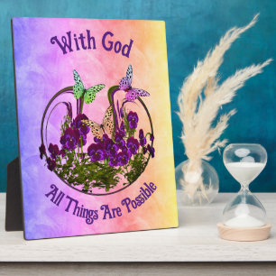With God Butterfly Flower Art Inspirational Plaque