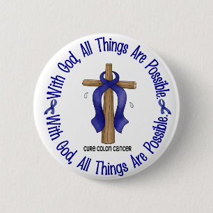 WITH GOD CROSS Colon Cancer T-Shirts & Gifts Pinback Button