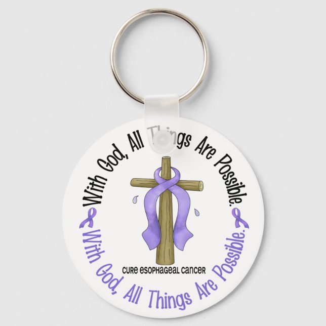 WITH GOD CROSS Esophageal Cancer T-Shirts & Gifts Keychain (Front)