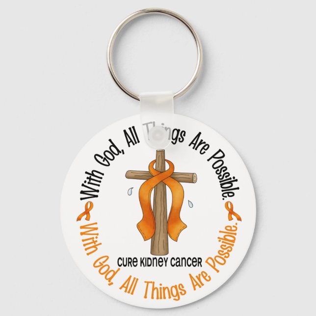 WITH GOD CROSS Kidney Cancer T-Shirts & Gifts Keychain (Front)