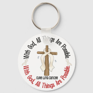 WITH GOD CROSS Lung Cancer T-Shirts & Gifts Keychain