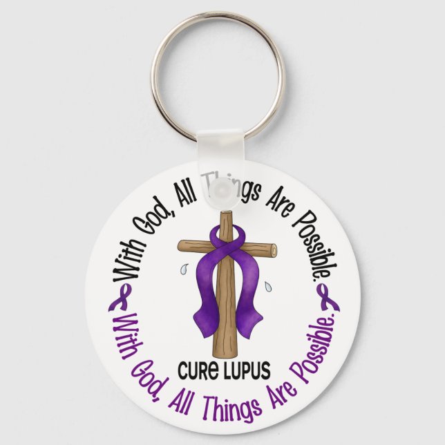 WITH GOD CROSS Lupus T-Shirts & Gifts Keychain (Front)