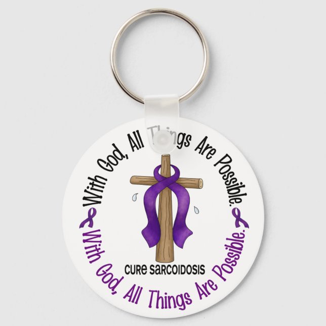 WITH GOD CROSS Sarcoidosis T-Shirts & Gifts Keychain (Front)