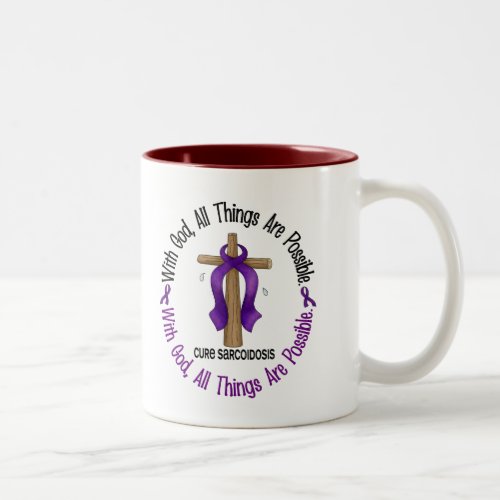 WITH GOD CROSS Sarcoidosis T_Shirts  Gifts Two_Tone Coffee Mug