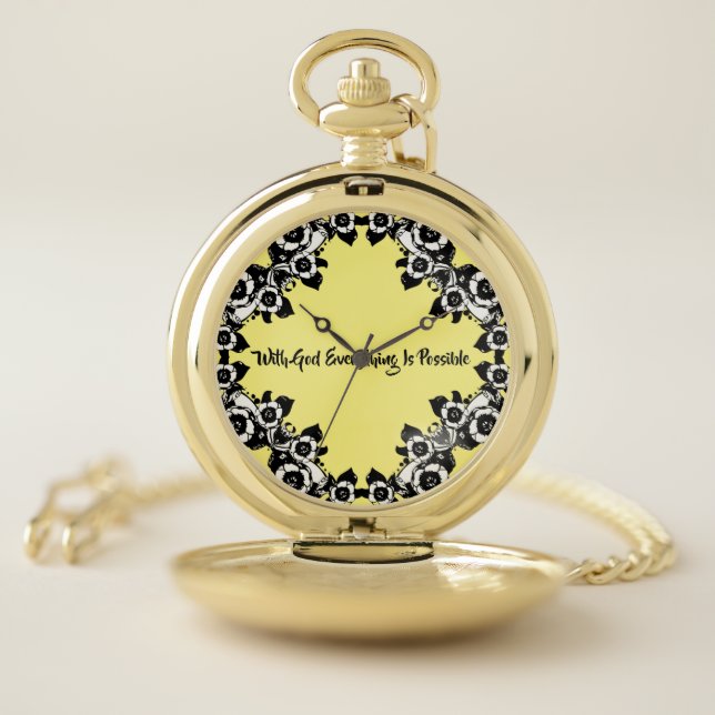 With God Everything Is Possible Bible Quotes Pocket Watch (Inside)