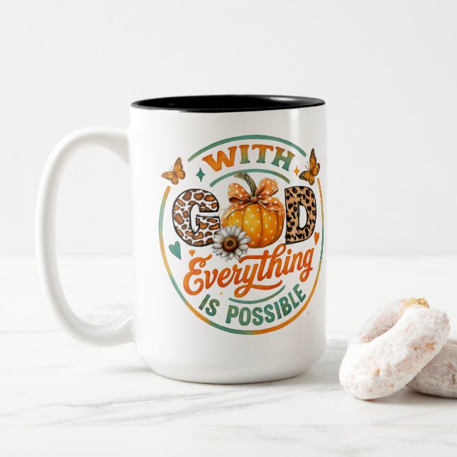 With God Everything Is Possible  Two-Tone Coffee Mug (With Donut)