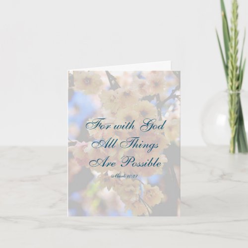 With God Inspirational Quote Blossoms Note Card