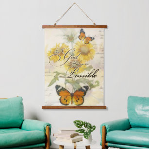 With God Sunflowers and butterfly Hanging Tapestry