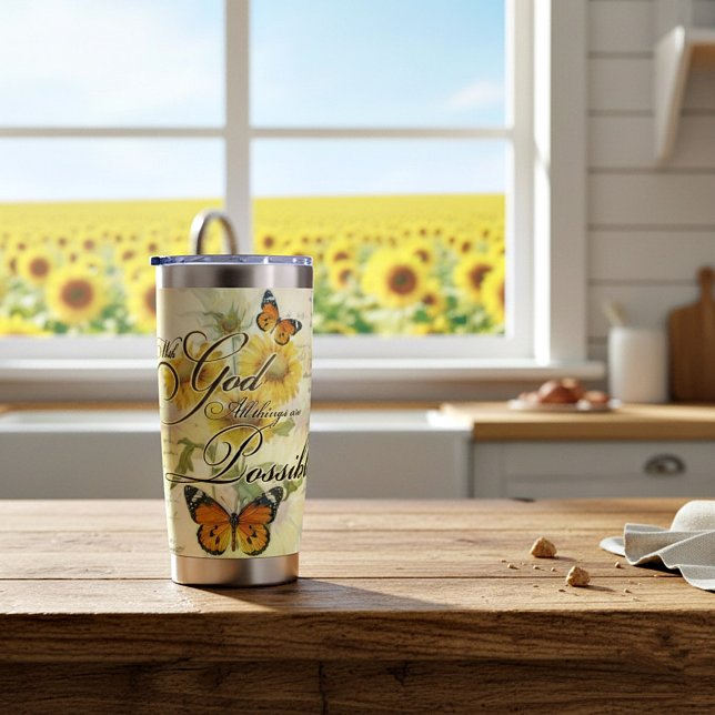 With God Sunflowers and butterfly  personalized Insulated Tumbler (Creator Uploaded)