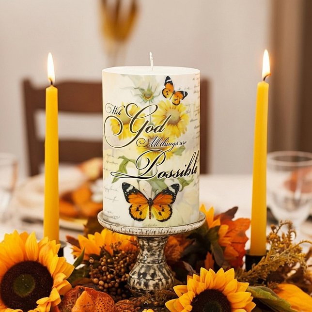 With God Sunflowers and butterfly  Pillar Candle (Creator Uploaded)
