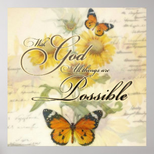 With God Sunflowers and butterfly   Poster