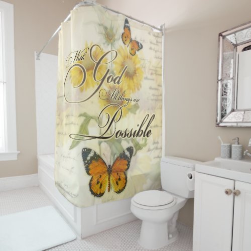 With God Sunflowers and butterfly  Shower Curtain