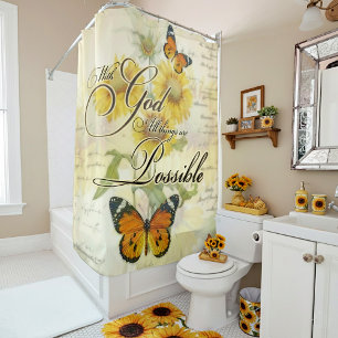 With God Sunflowers and butterfly Shower Curtain