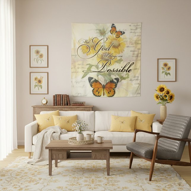 With God Sunflowers and butterfly   Tapestry (Creator Uploaded)
