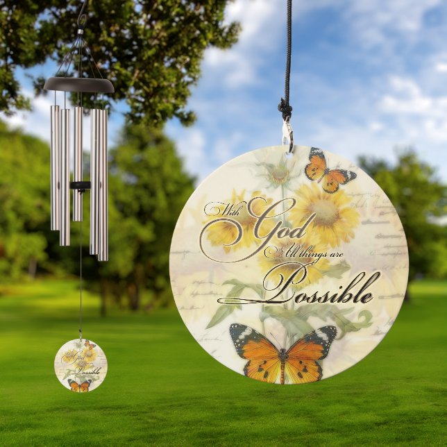 With God Sunflowers and butterfly   Wind Chime (Outdoor)