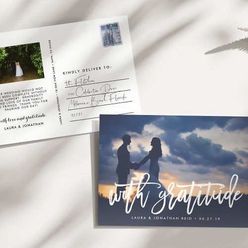 With Gratitude  Wedding Photo Thank You Postcard