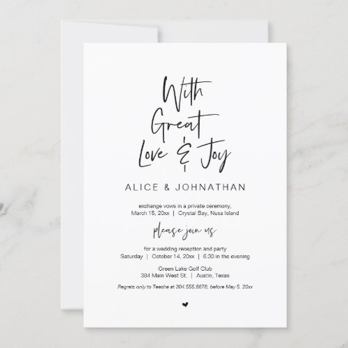 With Great Love and Joy Black Wedding Elopement Invitation
