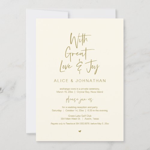 With Great Love and Joy Wedding Elopement Dinner Invitation