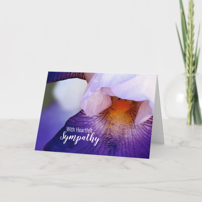 With Heartfelt Sympathy Purple Iris Floral Photo Card (Front)