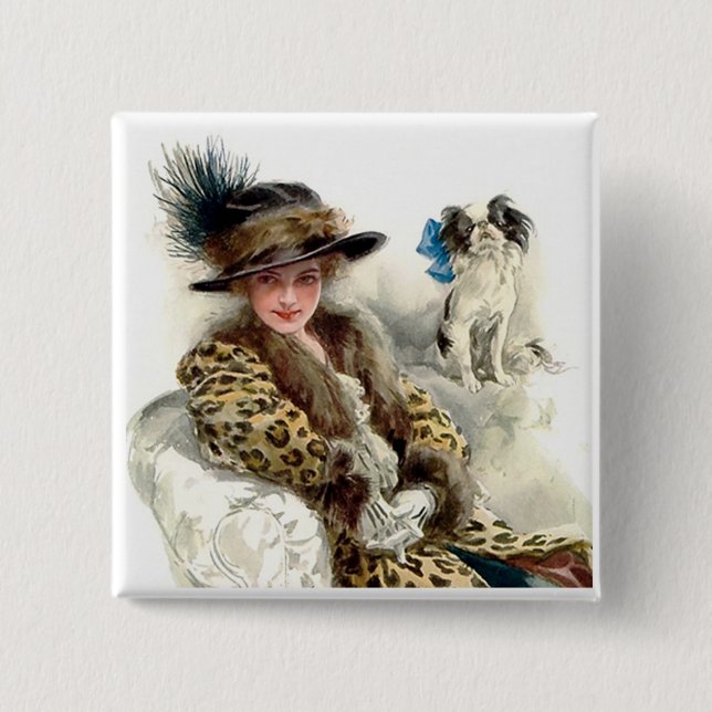 With Her Dog 2 Pinback Button (Front)
