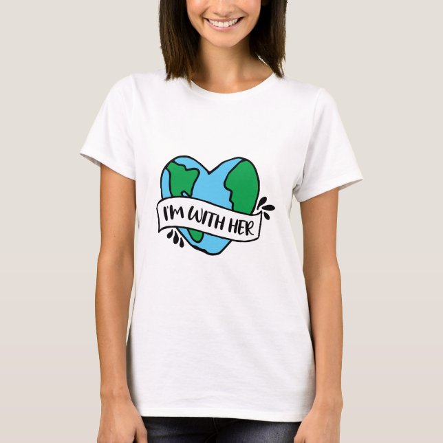 With Her Ecofriendly Icon Happy Earth Clipart Ecof T-Shirt (Front)