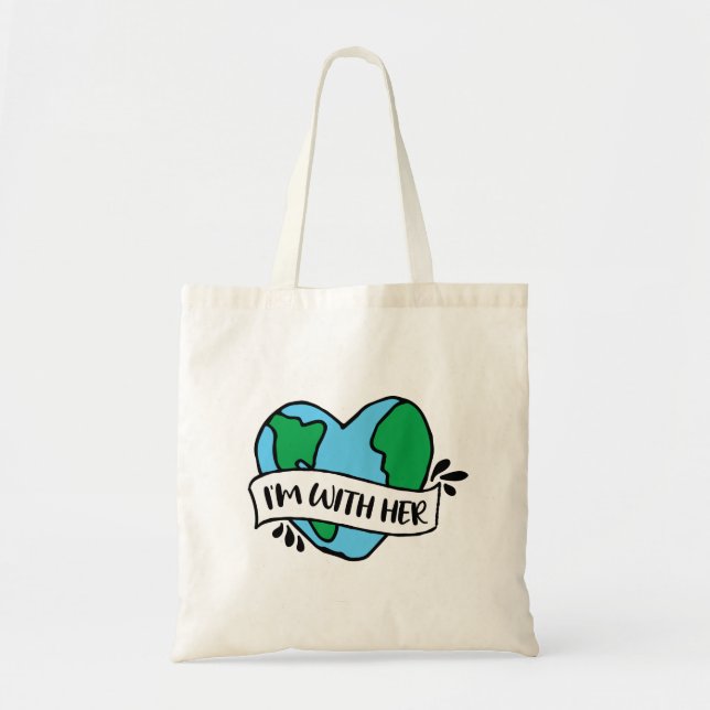 With Her Ecofriendly Icon Happy Earth Clipart Ecof Tote Bag (Front)