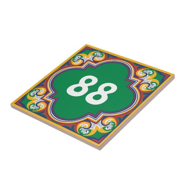 💛🧡💚 With house number Azulejos, decorative Cera Ceramic Tile (Side)