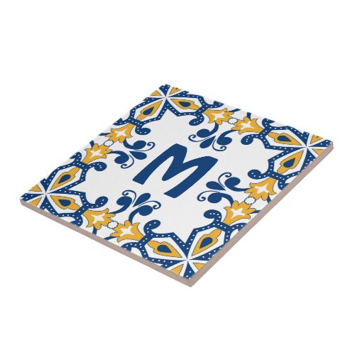 With initial  blue and yellow Azulejos  Ceramic Tile