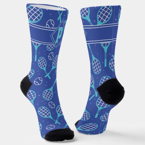 With initial blue tennispattern socks
