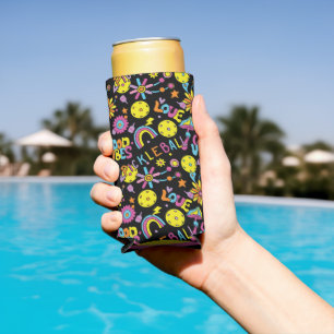 With initial, Groovy, retro 90s, black  Seltzer Ca Seltzer Can Cooler