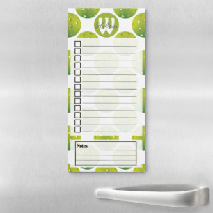 With initial / name Lime green pickleballs pattern Magnetic Notepad
