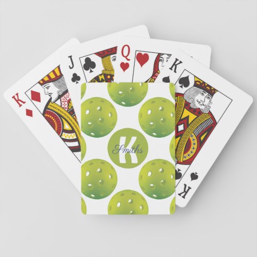 With initial  name Lime green pickleballs pattern Playing Cards