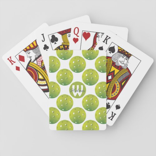 With initial  name Lime green pickleballs pattern Playing Cards