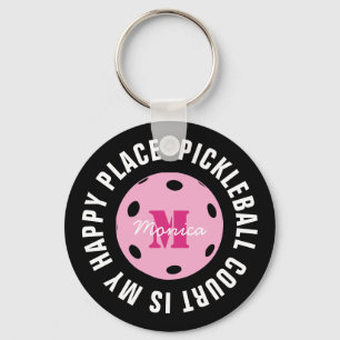 With initial pickleball court is my happy place keychain