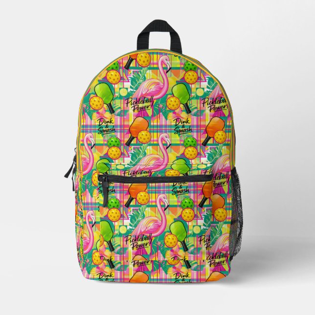 With Initial Tropical Flamingo Pickleball Power  Printed Backpack (Front)