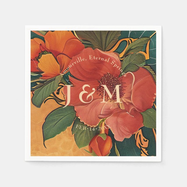 🌹With initials Rose Romance: Art Nouveau Splendor Napkins (Front)