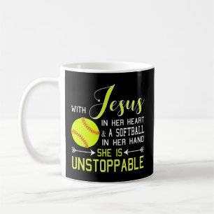 With Jesus In Her Heart A Softball Hand She Is Uns Coffee Mug