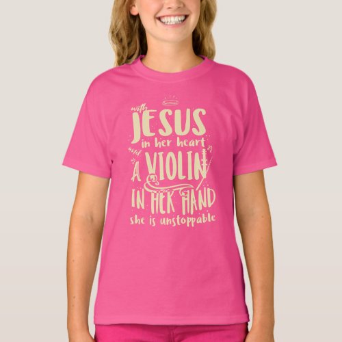 With Jesus In Her Heart A Violin Hand Music Class T_Shirt